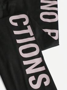 SHEIN Conjunto de dos piezas para niña preadolescente compuesto por camiseta de manga corta tejida con bloque de color y letra impresa y pantalones largos deportivos para el ocio - Púrpura polvoriento - Ver 9