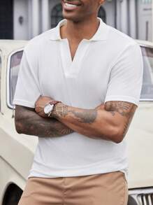 Manfinity Homme 男士純色Polo衫，夏日日常穿著 - 米色 - 查看 3