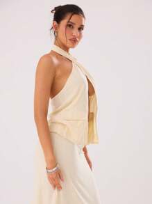 MUSERA Top de lino de cuello halter con bolsillos, ideal para vacaciones de verano en Ibiza y primavera