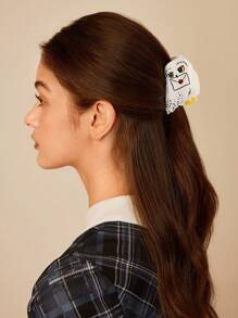 HARRY POTTER X SHEIN Pinza de pelo con forma de búho de Hedwig de dibujos animados, regalos, pinza de pelo, pinzas de pelo, pinza de pelo, pinza de pelo - Blanco y Negro - Ver 3