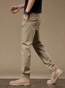 Men's Straight-Leg Casual Pants, Solid Color, Versatile For Business And Daily Wear