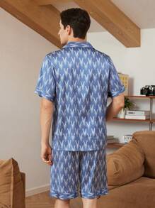 Men Allover Print Short Sleeve Top & Shorts Loungewear Sets