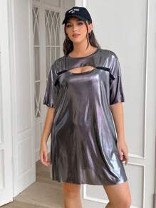 SHEIN EZwear Plus Size T-Shirt Dress With Special Coating Water Glossy Mirror Surface