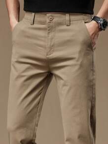 Men's Straight-Leg Casual Pants, Solid Color, Versatile For Business And Daily Wear