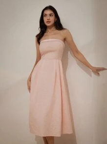 GENKIRA 實色無肩帶紋理露背連身裙，附拉鍊 - 淺粉色 - 查看 6