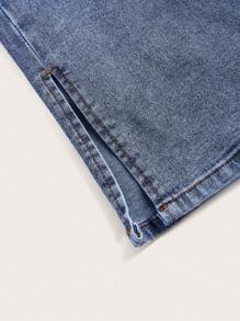 SHEIN CURVE+ Plus Size Denim Stretch Fashion Slim Flared Pants - Blue - View 3