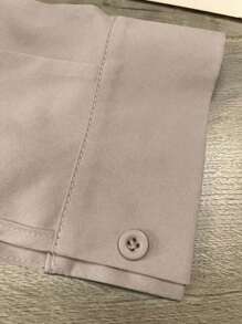 INAWLY Plus Size Solid Color Long Sleeve Shirt With Single Breasted Closure And Asymmetrical Hemline Fall Cloth For Women - Khaki - View 5