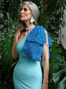 SHEIN LUNE Texturiertes Bodycon-Kleid mit schräger Schulter für Frauen