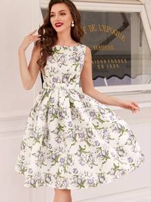 Vintamour Vestido elegante vintage para mujer con estampado floral, sin mangas, cinturón a la cintura, vestido mini primavera/verano con dobladillo de paraguas, vestido para el Día de la Madre, vestido de verano para mujer, vestido de verano, vestido de fiesta de verano, vestido floral de verano para invitada de boda, vestido para carrera de caballos, vestidos, vestido de graduación, vestido de madre de la novia, atuendo del Día de la Madre, vestido blanco de graduación, atuendo de graduación, vestido de princesa, atuendo de boda, vestido de brunch, vestido de fiesta de graduación, vestido verde - Albaricoque - Ver 7