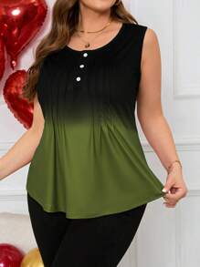 EMERY ROSE Plus Size Valentine's Day Gradient Color Summer Pleated Tank Top For Women - Army Green - View 5