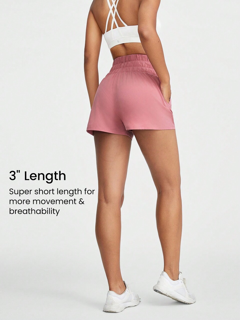 3" VitalSwift Ultra-Light Smocked High-Waist Loose Shorts With Side Pockets Low Impact Daily Casual Quick Dry Moisture Wicking
