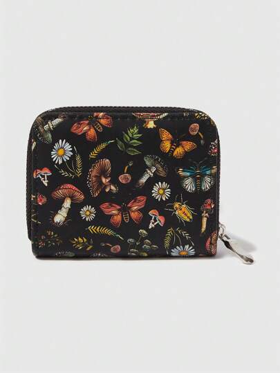 ROMWE Fairycore Mushroom & Butterfly Short Wallet, Simple Zipper Coin Purse For Women