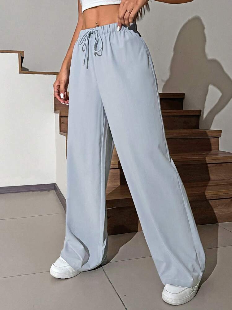 Muchica Pantalones largos grises holgados y ajustados al Body para mujer para usar en verano - Gris Claro - Añade 5