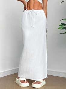 SHEIN EZwear Falda para mujer de línea A con abertura de unicolor para uso diario y sencillo - Blanco - Ver 5