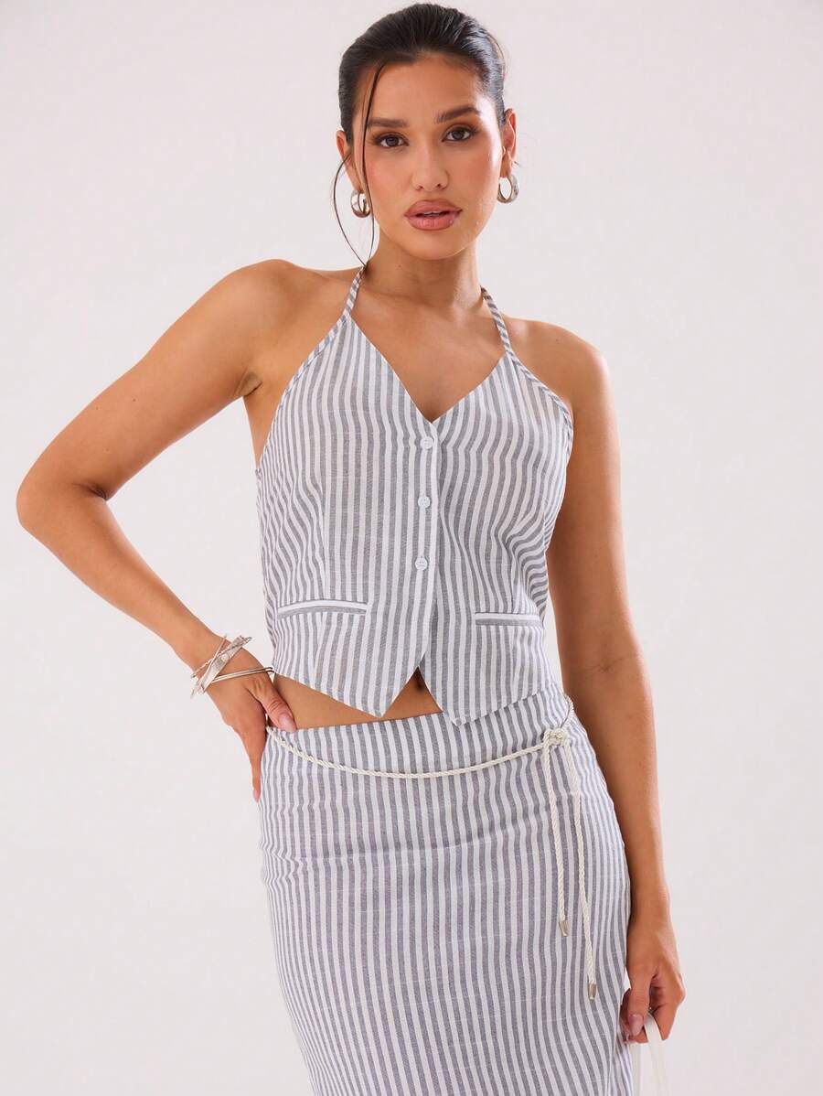 MUSERA 夏季细条纹吊带背心上衣，适合度假、春夏假期 - 彩色 - 查看 1