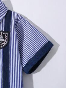 Boys' Casual And Cute Back-To-School Everyday Denim Outfit, College Style - Dark Wash - View 3