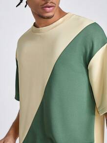 Manfinity VCAY Men's Loose Round Neck Patchwork Short Sleeve T-Shirt Set, Suitable For Summer - Black - View 3