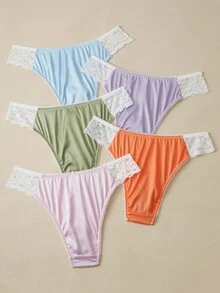 SHEIN Women's Comfortable Lace Splicing Triangle Panties - Multicolor - View 8