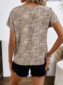 SHEIN LUNE Áo cánh mùa hè cổ tròn viền bèo nhún màu tương phản cho nữ, áo tay ngắn - Nhiều màu - Xem 6