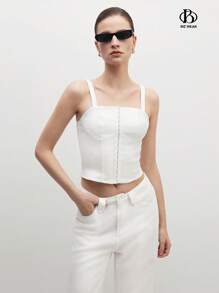 BizChic Women's Business/Office Wear Elegant Open Shoulder Cami Blouse Top, Date Night Outfit - White - View 4