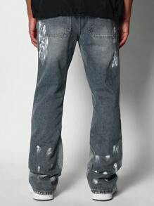 SUMWON Colour Blocked Flare Fit Jean With Paint Print - Blue - View 4