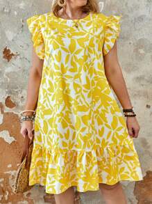 大尺碼圓領色塊印花夏季裙 - 彩色 - 查看 5