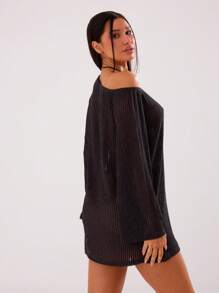 MUSERA Vestido corto de manga larga asimétrico de hombro con escote en minifalda, sexy y lindo, de punto transparente, para primavera y verano