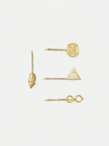 HARRY POTTER X SHEIN 4 Pcs Golden Geometric Pattern Fashion Hair Clips,Back To School - Gold - View 8