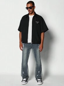 SUMWON Colour Blocked Flare Fit Jean With Paint Print - Blue - View 3