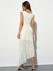 Forever 21 Mùa hè Midi Vàng nhạt cho nữ Thanh lịch Thường ngày Dài Bodycon Không tay Dáng chữ A Đầm cổ điển Thời trang - Màu be - Xem 3