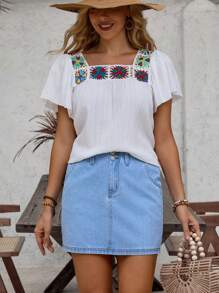 SHEIN LUNE Slant Pocket Denim Mini Skirt For Summer