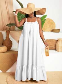 Slaydiva Tank-Top-Swing-Kleid Einfarbig in großen Größen