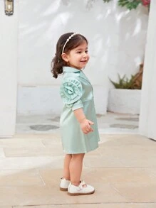 SHEIN 2024 New Fashion Baby Girls' Turn-Down Collar Short Sleeve Dress