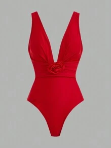 Swim Oasis 1 pieza Traje de baño de una sola pieza con decoración floral 3D para mujeres para vacaciones de verano