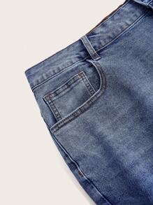 SHEIN CURVE+ Plus Size Denim Stretch Fashion Slim Flared Pants - Blue - View 5