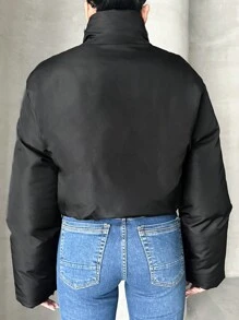 SHEIN Chaqueta acolchada corta en negro para mujer petite - Negro - Ver 2