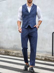 Manfinity Mode Vestă fără mâneci și pantaloni lungi pentru bărbați, culoare uni, pură zilnică simplă