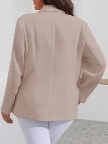 SHEIN Unity 大尺碼純色雙排釦西裝外套，春秋休閒穿搭 - 卡其色 - 查看 2