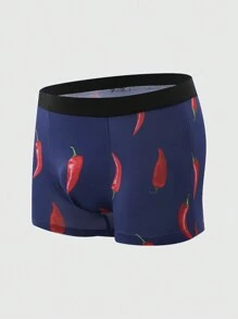 Men Chili Print Contrast Tape Boxer Brief - Black - View 1