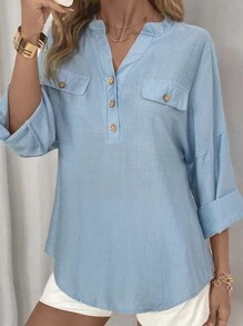 SHEIN LUNE Blusa de hombro caído con medio botón