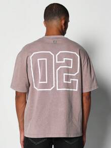 SUMWON Áo sơ mi Regular Fit đã giặt có in hình số ở mặt trước và mặt sau - Màu Khaki - Xem 1