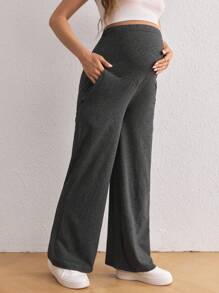 Maternity Adjustable Waist Wide Leg Pants - Dark Grey - View 3