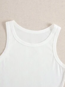 INAWLY Plus Size Solid Color Wide Strap Women's Summer Crop Tank Top - White - View 2