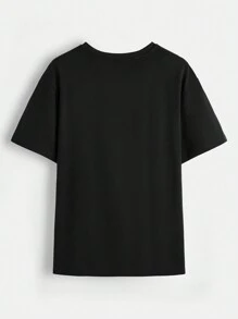 FRIENDS X SHEIN Plus Size Black Casual Loose Drop Shoulder T-Shirt With Simple Line Drawing Architecture And Letter Print, Summer FRIENDS 1994-2004