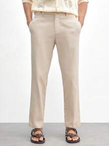 AKNOTIC Business Casual Men's Regular Fit Woven Casual Pants With Pockets, Daily Wear And Commuting - Khaki - View 6