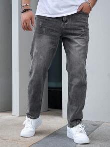 Men's Casual Loose Straight Fit Pocket Jeans - Grey - View 3