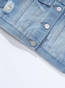 SHEIN Cute And Lively Embroidered Denim Jacket For Baby Girls - Medium Wash - View 3