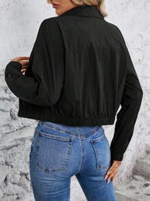 SHEIN LUNE Flip Pocket Drop-Shoulder UV Protection Functional Black Jacket - Black - View 7