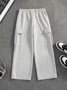 SHEIN Tween Boy Extended Size Solid Color Tactical Pocketed Casual Sports Sweatpants