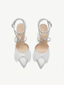 CUCCOO HITCHD Pointed Toe Stiletto Heel Fashionable And Sexy Mesh Wedding Shoes With Rhinestones Decoration For Women Halloween - White - View 2